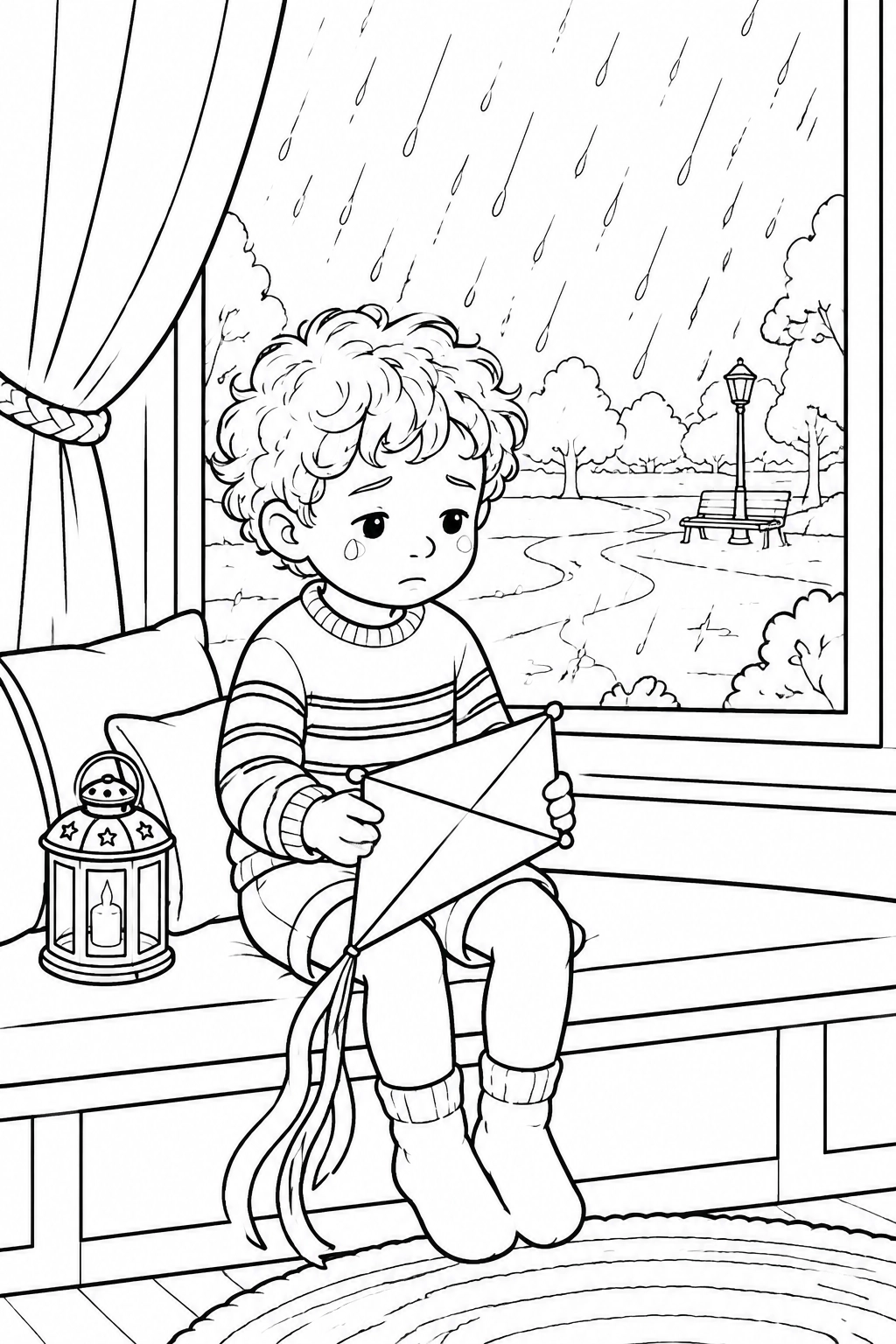 Bo and his kite coloring page